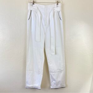 Rag & Bone Size 28 White Cotton Denim Belted High Waist Cuffed Straight Leg Jean